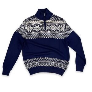 Magaschoni Sweater Men Medium Blue Long Sleeve Fair Isle Quarter 1/4 Zip NWT